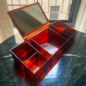 MCM Lucite Marble Amber Vanity Case makeup jewelry plastic mid century